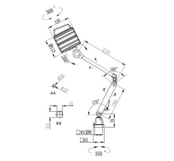 LED Machine Work Lamp, Articulating Arm Style