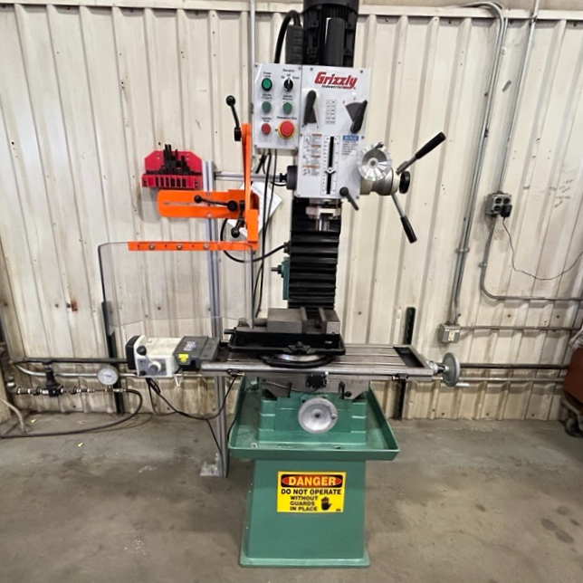 Grizzly G0755 Column Type Milling Drilling Machine with ATS Floor Mount MG-1 Safety Guard & Shield, Open Position
