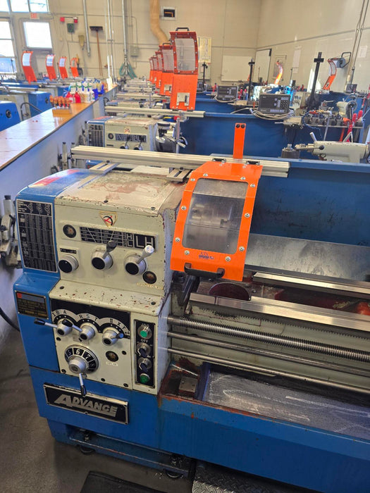 lathe chuck guarding in a machine shop